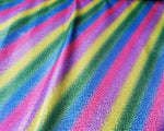 Load image into Gallery viewer, Rainbow Diagonal Stripe Foggy Metallic Spandex Lycra 60&quot; Wide || Dance Fabric by the Yard
