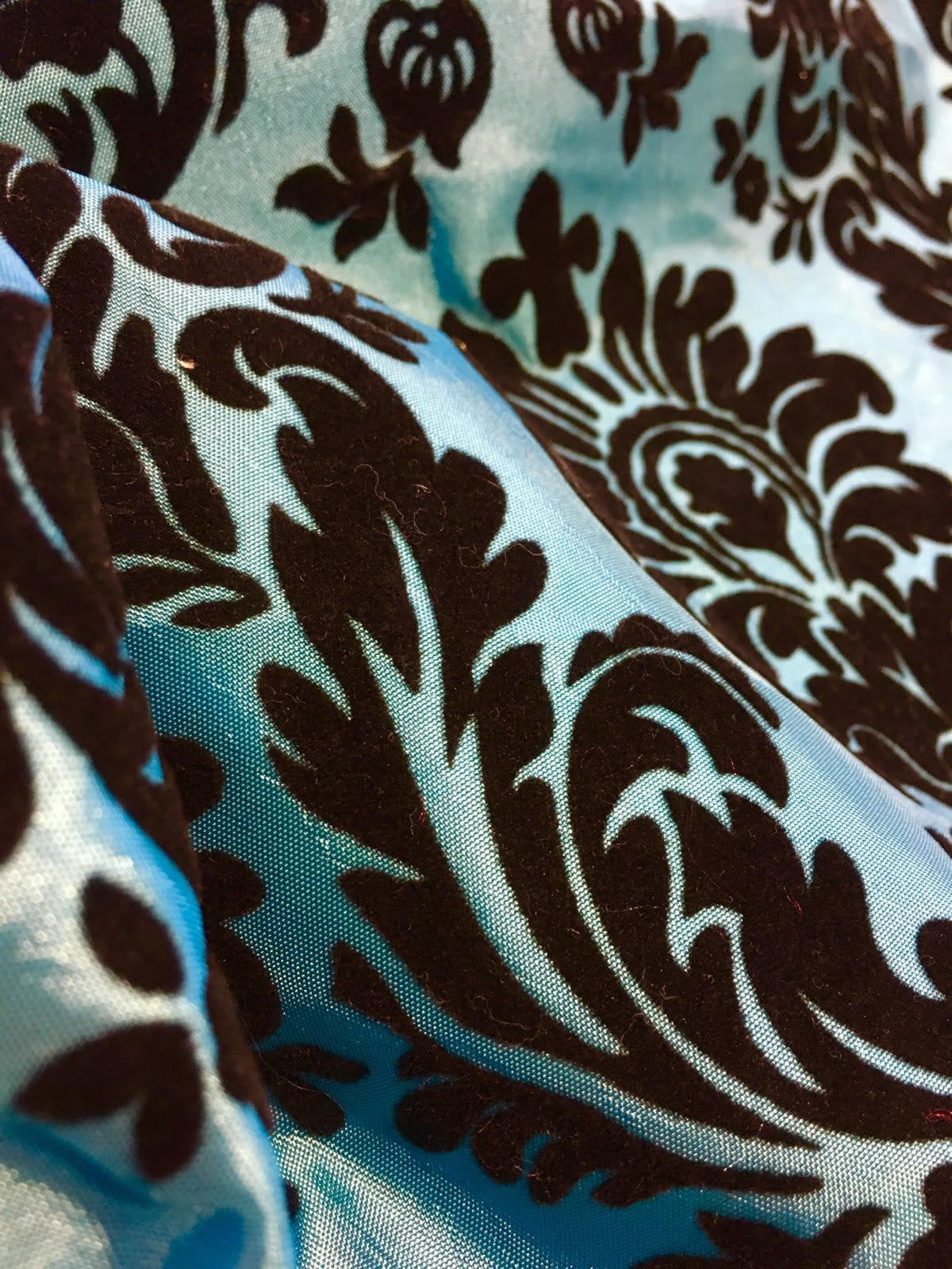 Set of 4 Blue Turquoise Taffeta Black Damask 18” x18” Pillows || Home Décor