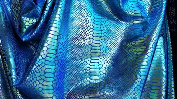 Iridescent Blue Giant Snake Scales Hologram Spandex Lycra 60" Wide || Dance Fabric by the Yard