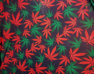 Red and Green Multicolored Marijuana Leaves Nylon Spandex Lycra 56" Wide || Dance Fabric by the Yard