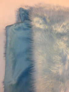 Baby Blue Tipped White Shaggy Faux Fur Suede Back 108”x60” Throw Blanket || Home Décor