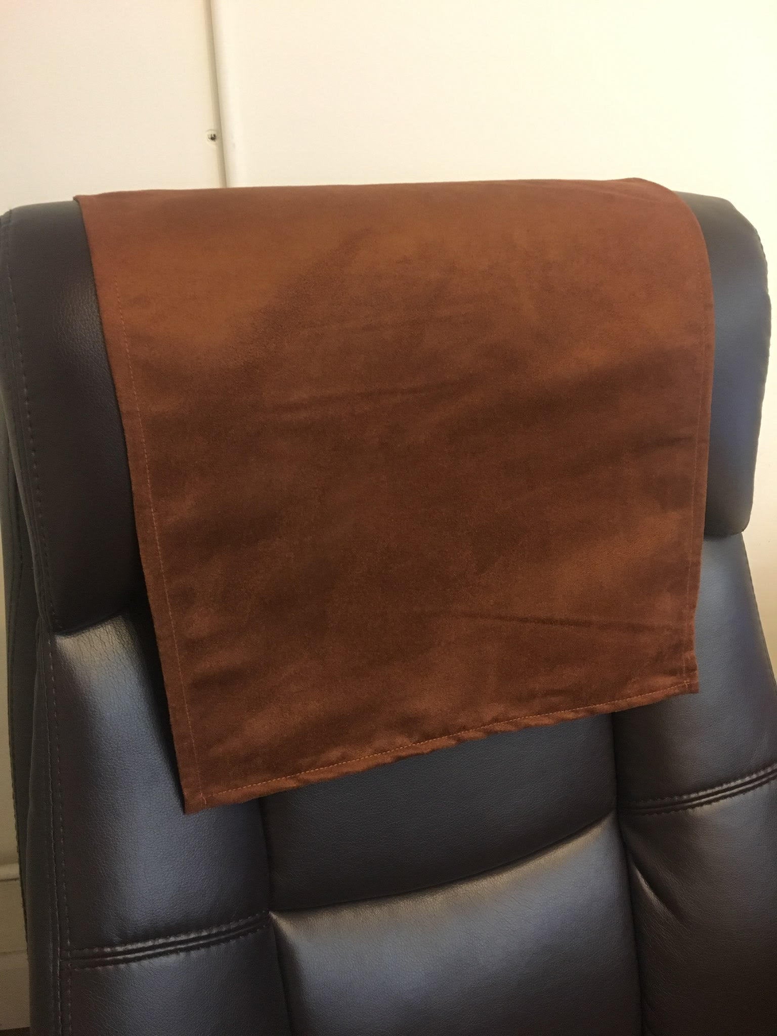 2 Pieces - 14 BY 24 INCHES - leather Brown faux suede with DARK Brown pvc vinyl backing                                         Dark Brown Faux Suede 14”x24" Recliner Furniture Protector Cover || Home Décor
