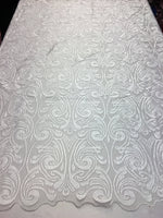 Load image into Gallery viewer, White Estelle Sheer Twirl Mesh Lace 52” Wide || Fabric by the Yard
