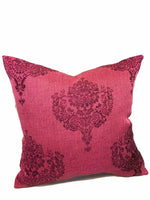 Load image into Gallery viewer, Set of 2 Magenta Alessio Damask Metallic Embossed Faux Vinyl Zipper 18&quot;x18&quot; Pillow Cases || Home Decor
