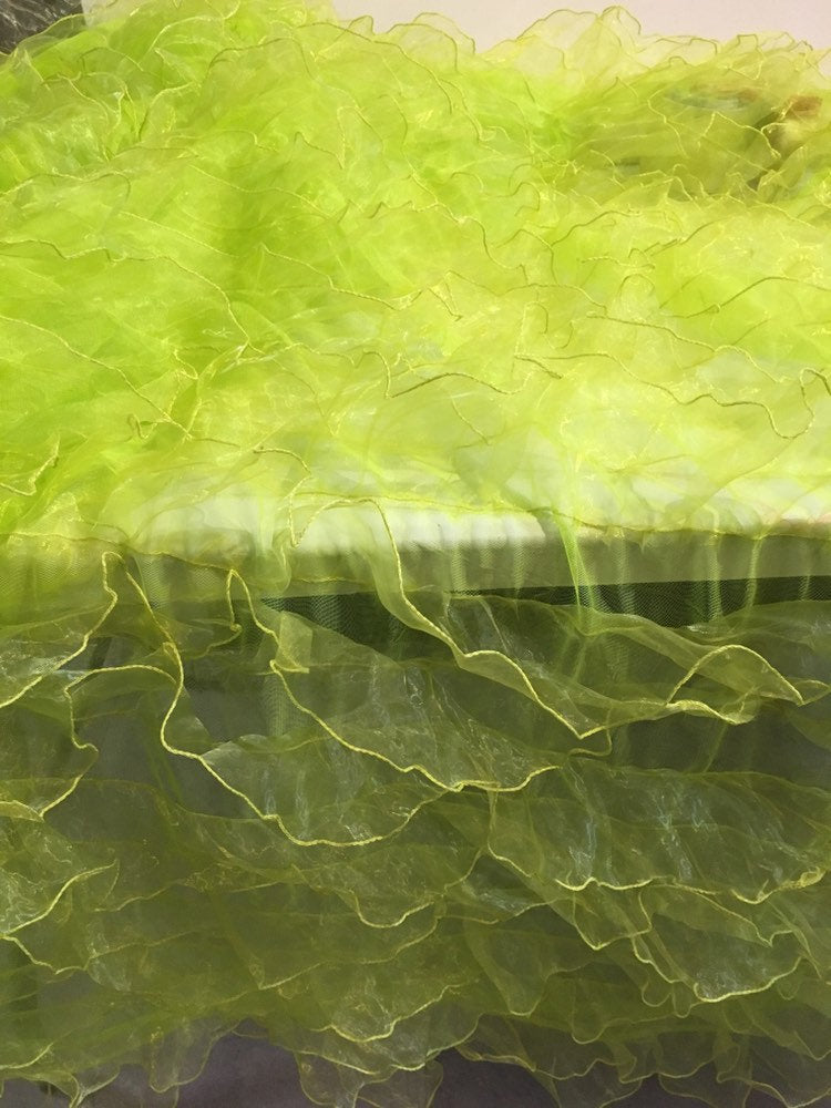 Lime Sheer Ruffle Organza 58” Wide || Fabric by the Yard