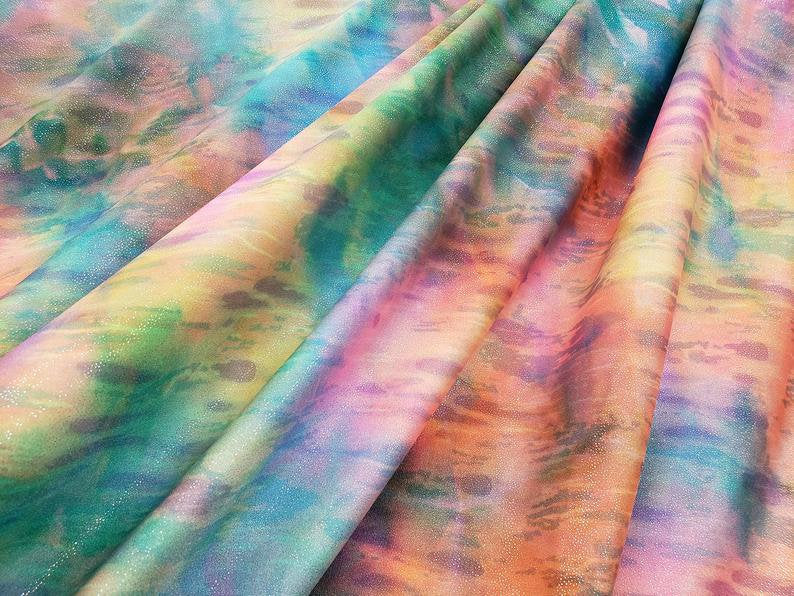 Pastel Tye Dye Foil Metallic Nylon Spandex Lycra 56" Wide || Dance Fabric by the Yard