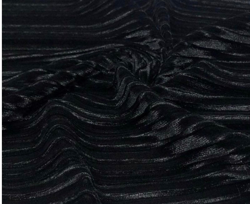 Black Pleated 4-WAY Spandex Stretch Velvet 60" Wide || Dance Wear Fabric by the Yard