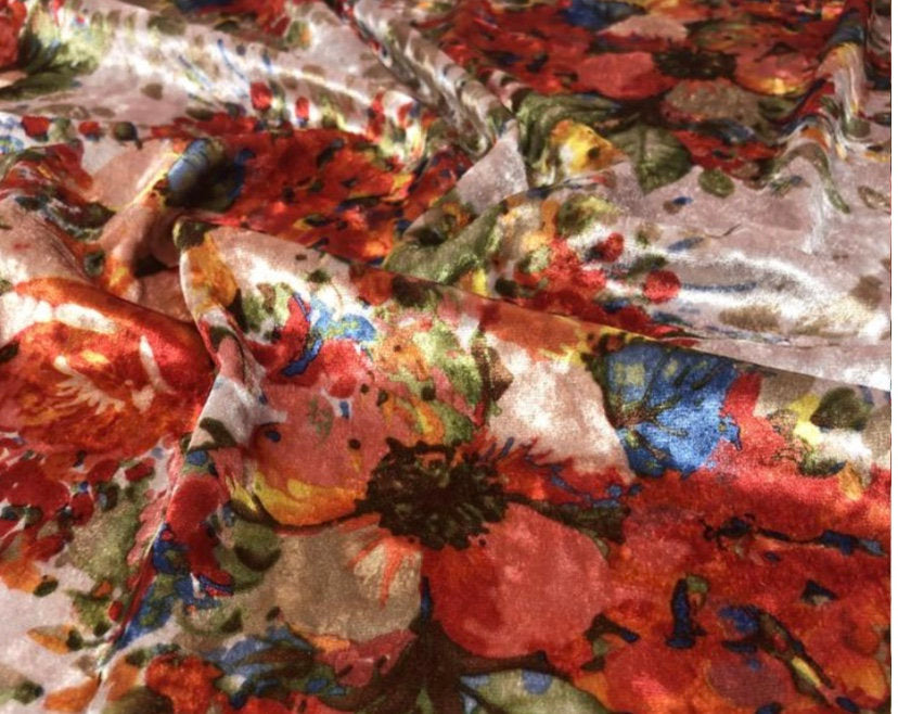 Blush Floral Garden Printed Crushed Stretch Velvet 60" Wide || Dance Wear Fabric by the Yard