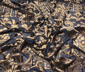Brown Floral Wallpaper Metallic Velvet Stretch Burnout 60" Wide || Fabric by the Yard