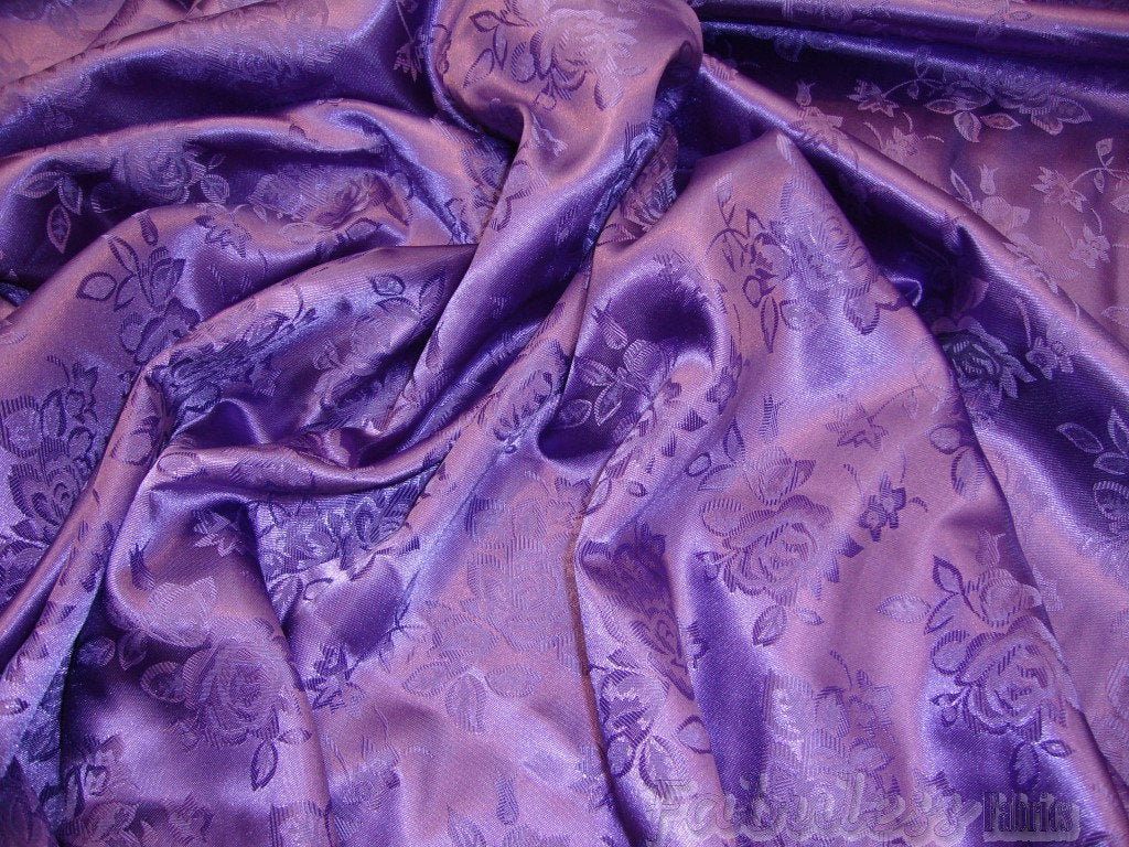 Purple Floral Jacquard Satin Brocade 58" Wide || Fabric by the Yard