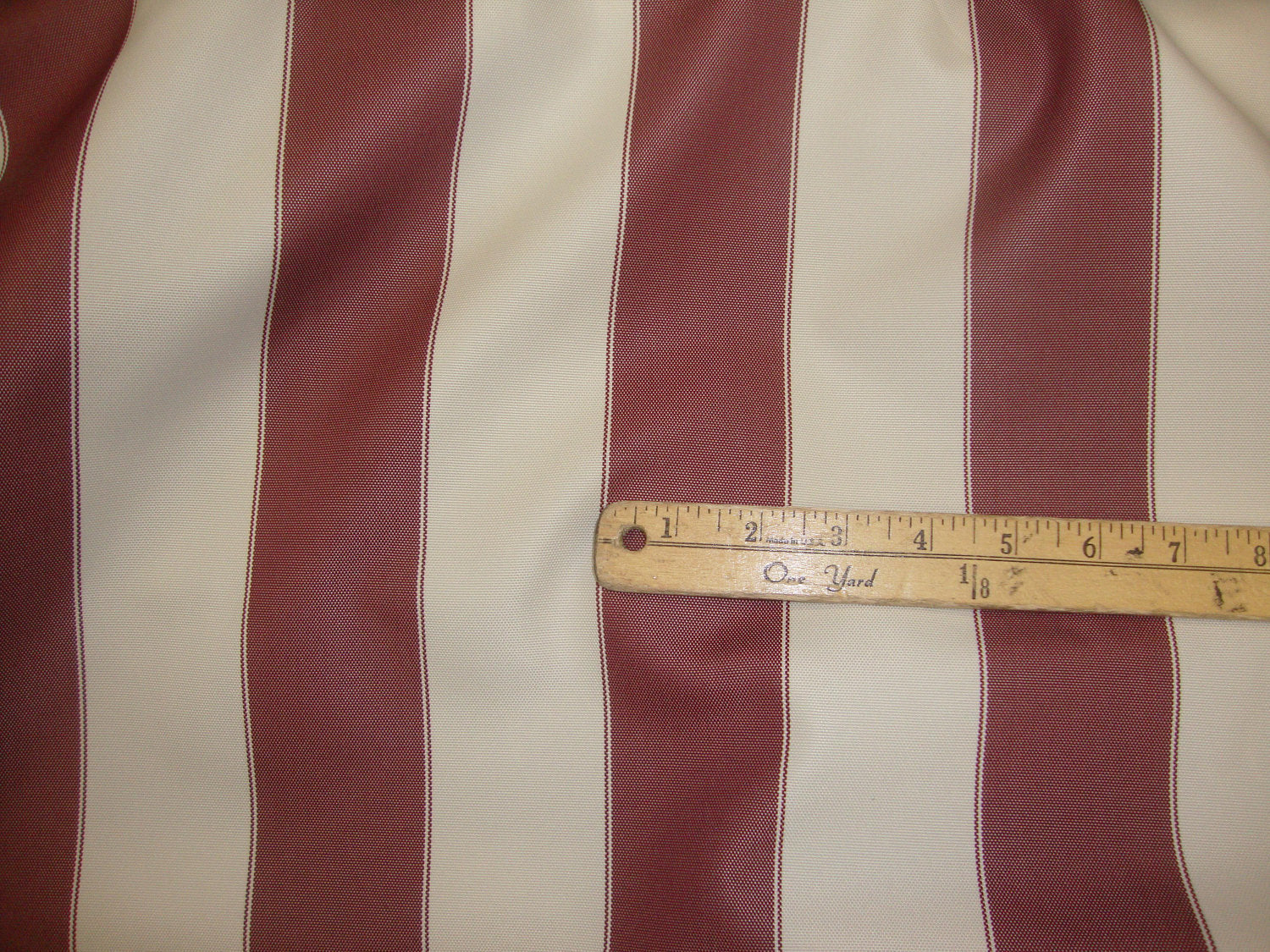Burgundy White Striped 600 Denier Waterproof UV Protection Polyester Canvas 60" Wide || Sunbrella Fabric by the Yard