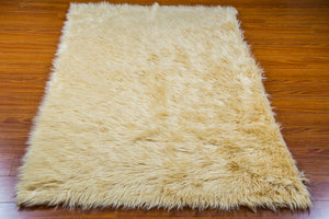 Light Camel Shaggy Plush Faux Fur Rectangular 5'x8' Area Rug || Home Decor